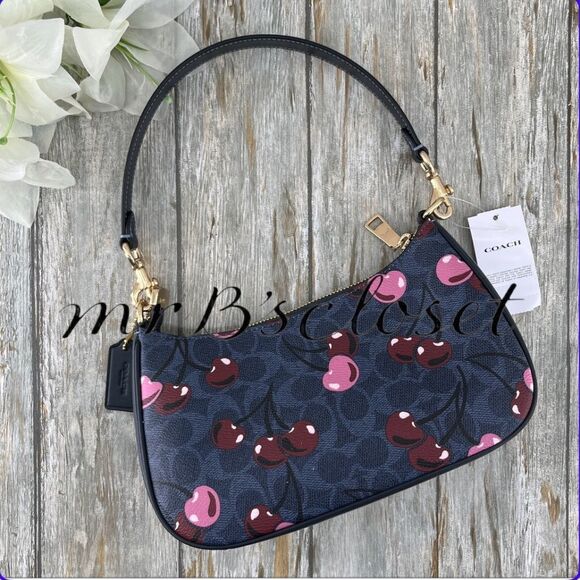 Authentic Coach Teri Shoulder Bag In Blue Signature Canvas With Cherry Print - Picture 4 of 6